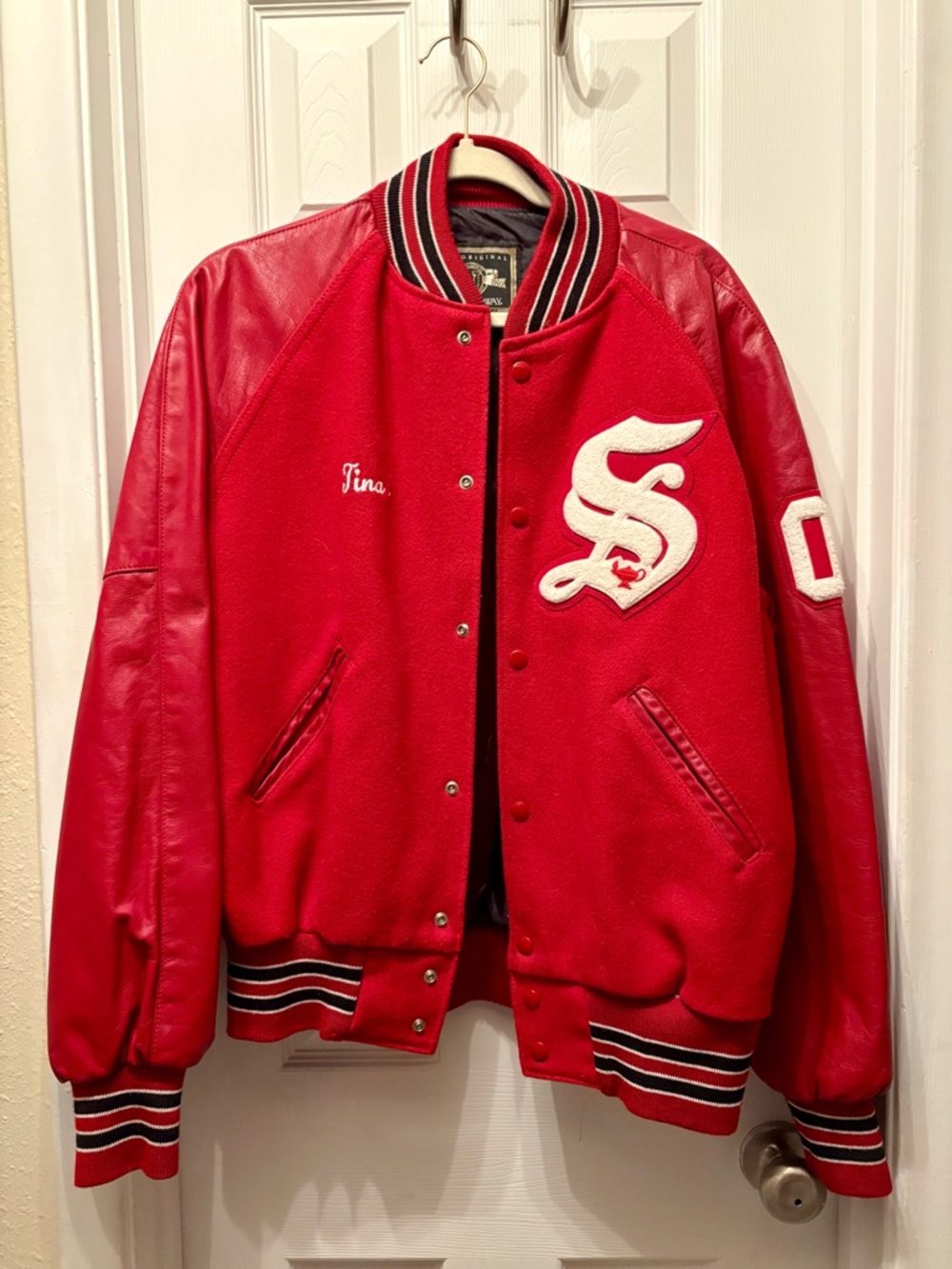 Vintage Holloway Red & White Varsity Bomber Jacket